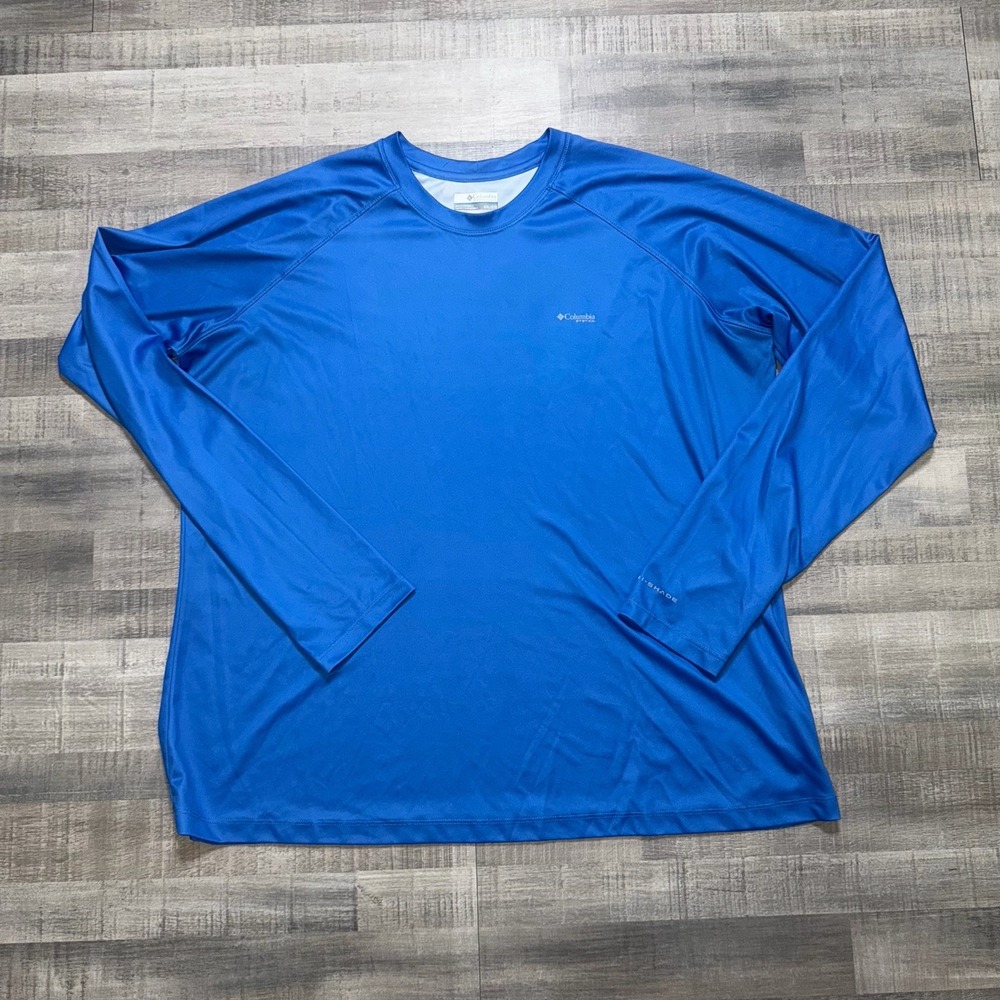 Columbia Shirt Mens XXL Blue Long Sleeve PFG Omni-Shade Athletic Logo Fit L OrXl